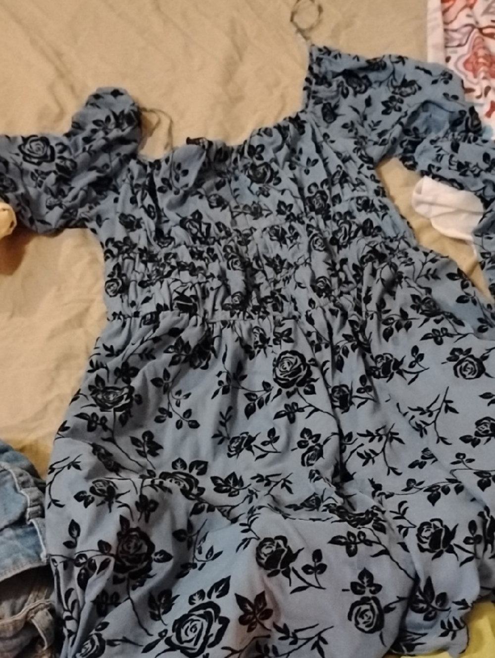 Womens Blue Floral Off-Shoulder Dress Sz Xl